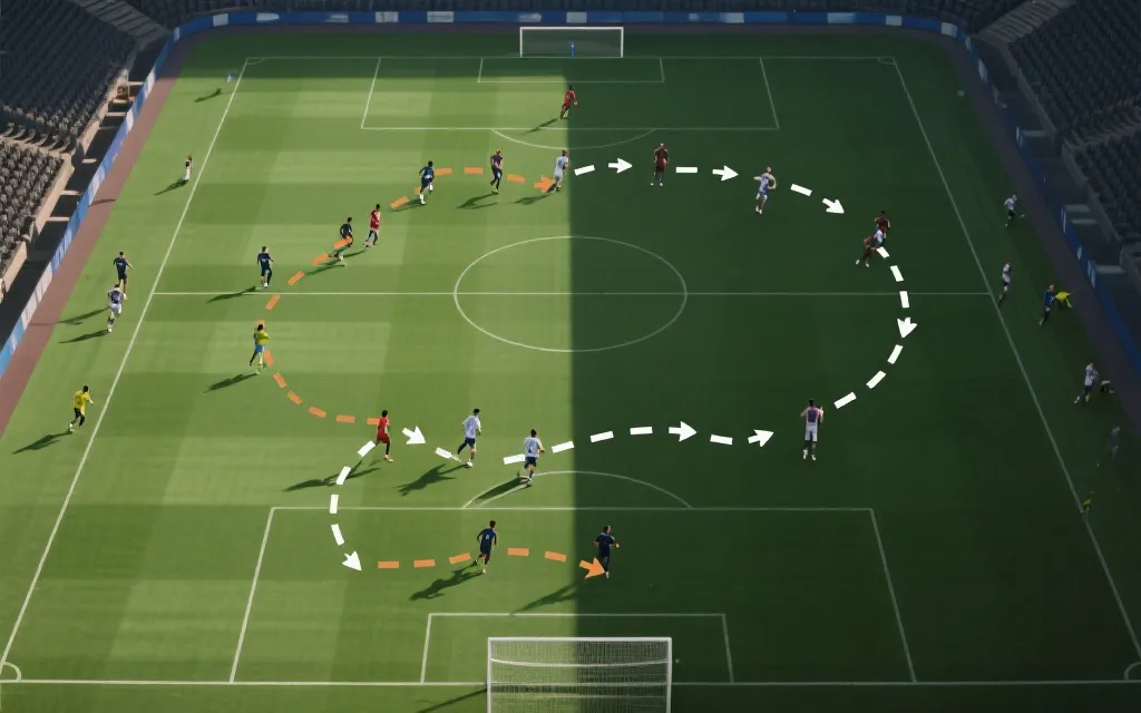 战术复盘视角的球场俯视图与路线标记